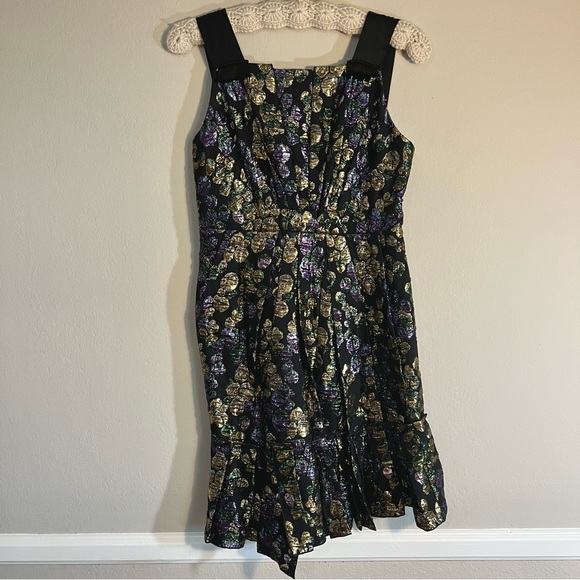 MARC JACOBS Size 8 Black, Gold & Purple Jacquard Cotton Blend Cocktail Dress - Picture 1 of 6